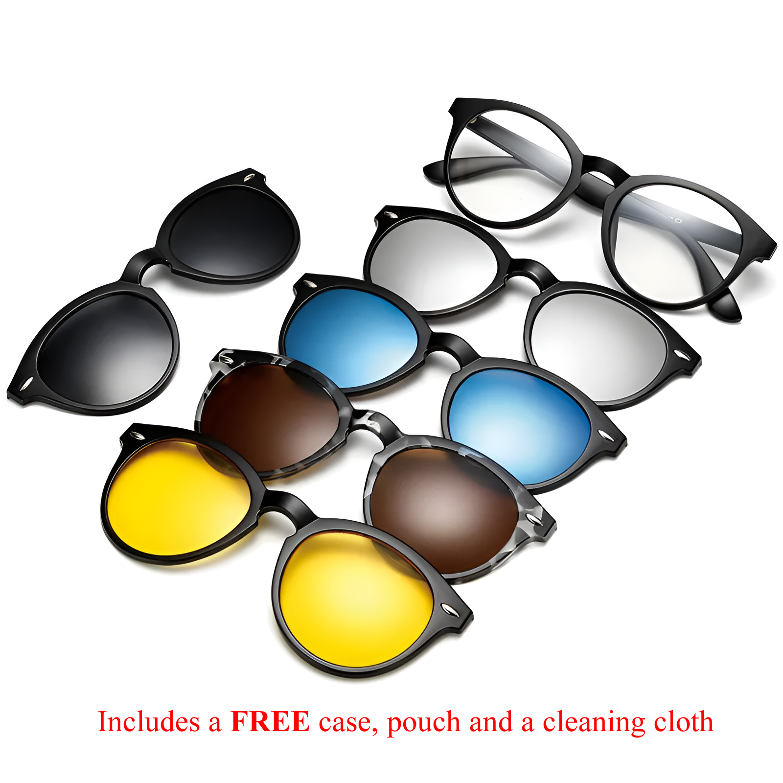 6-in-1 Round Magnetic Clip-on Glasses